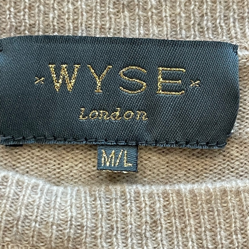 Wyse London 100% Cashmere Boatneck Sweater, Tan With Pink Stripes, Size M/L — image 3 of 8